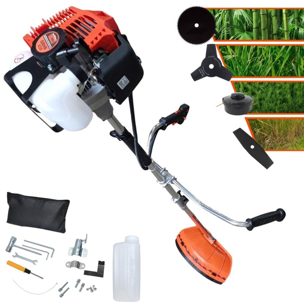 Roçadeira Robusta Terra GRHB430 Bipartida À Gasolina 43cc 1,7HP 12000rpm Multifunções Com Carretel + Lâmina Facão + Lâmina 3 Pontas + Lâmina 80 Dentes