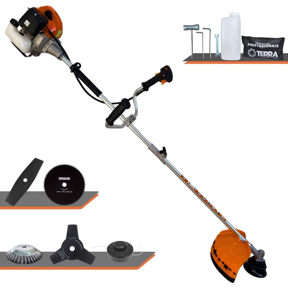 Roçadeira Terra GRHB-430 Bipartido À Gasolina 2T 43cc 1,7HP Completa Com Carretel de Nylon + Faca 2 Pontas + Faca 3 Pontas + Faca 80 Dentes + Escova