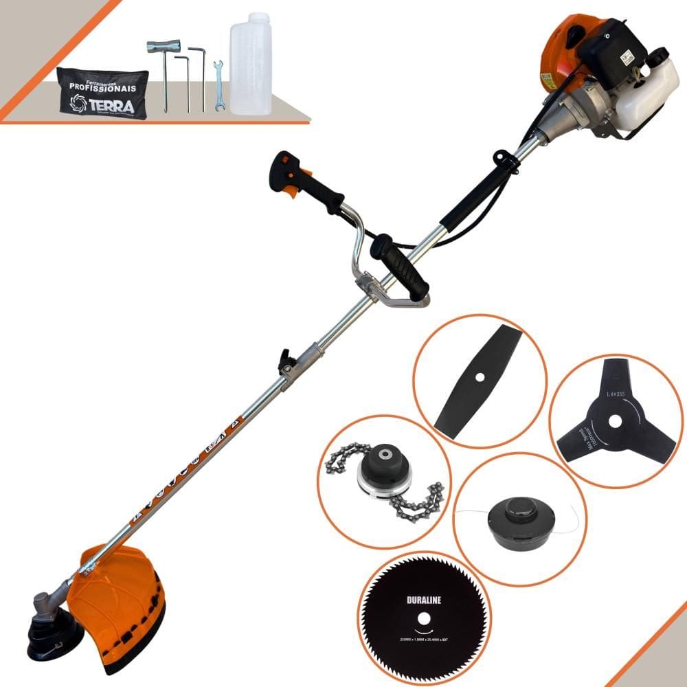 Roçadeira Terra GRHB-430 Bipartida À Gasolina 2T 43cc 1,7HP 5 Em 1 Com Carretel de Nylon + Lâmina Facão + Lâmina 3 Pontas + Lâmina 80 Dentes + Trimmer