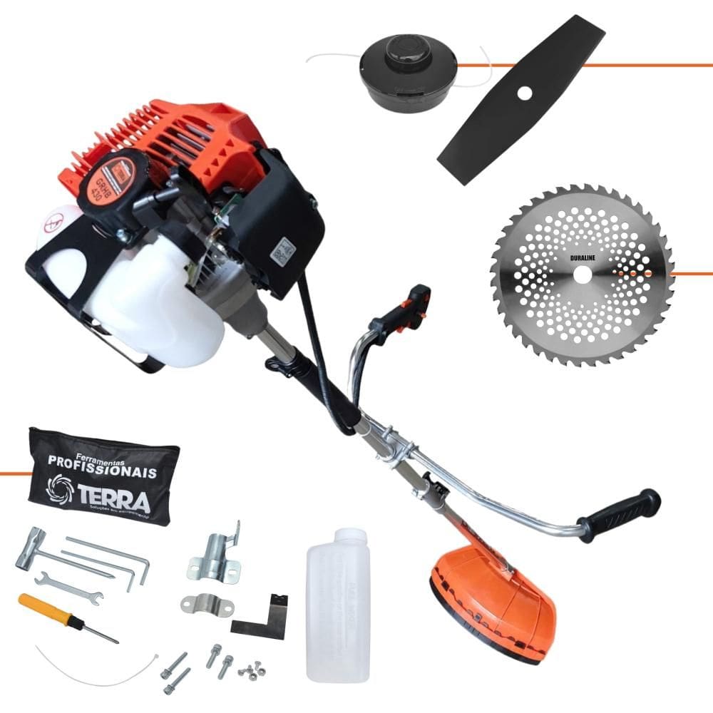 Roçadeira Profissional Completa Terra GRHB430 Bipartida À Gasolina 2T 43cc 1,7HP de Potência 12.000rpm + Lâmina 2 Pontas + Lâmina 40 Dentes + Carretel