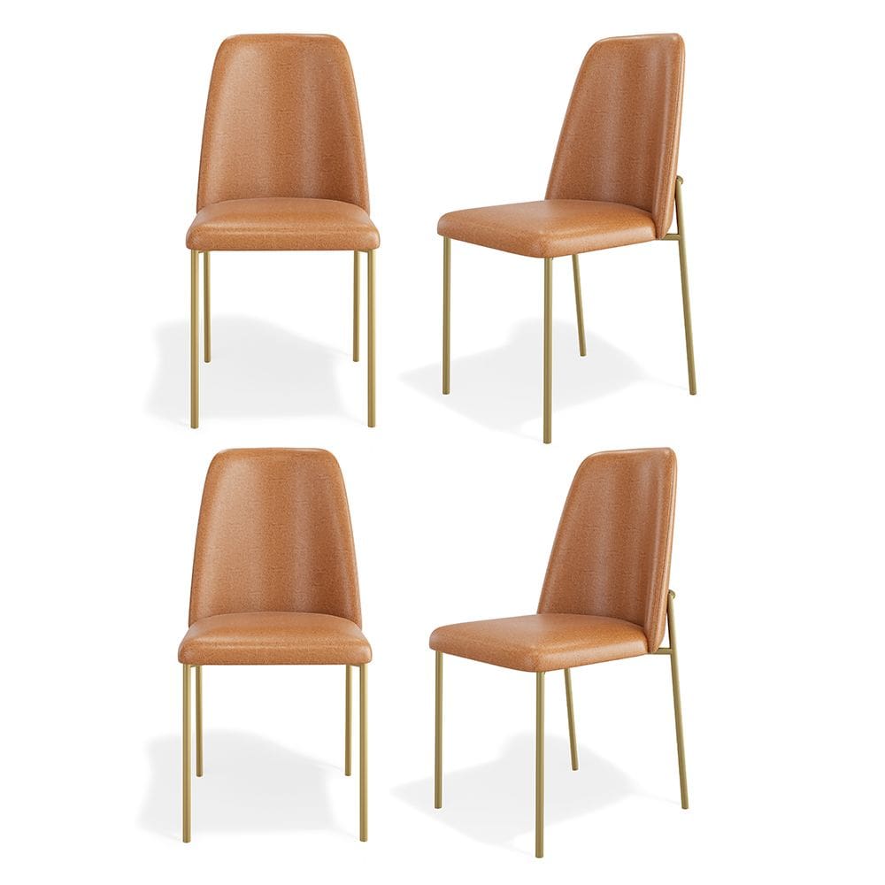 Kit 04 Cadeiras Sala de Jantar Lior Encosto Estofado Base Dourada Couríssimo Whisky - Desk Design