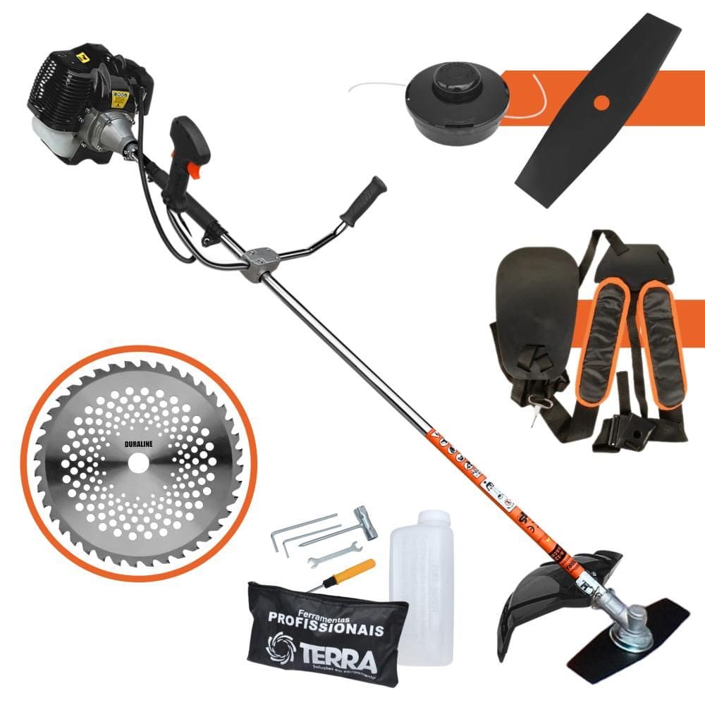 Roçadeira Completa Terra GRH-520 À Gasolina 2T 52cc 2,5HP de Potência 6.500rpm + Lâmina 2 Pontas + Lâmina 40 Dentes + Carretel de Nylon