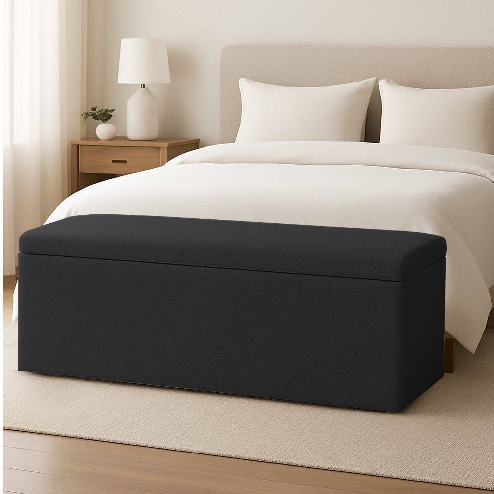 Calçadeira Baú Queen 1,60m Grécia Boucle Preto Dal Poz Estofados