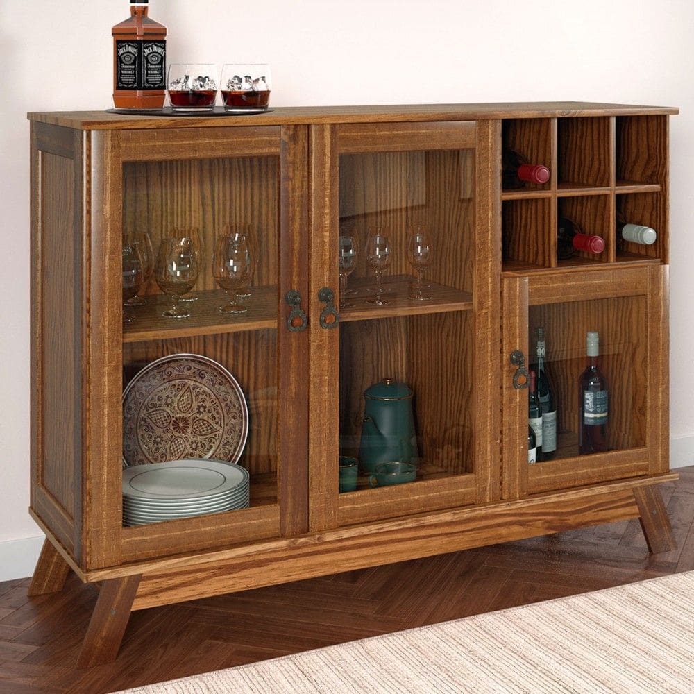 Balcão Buffet Paris 3 Portas 1 Prateleira com Vidro Ypê - Rodmoveis