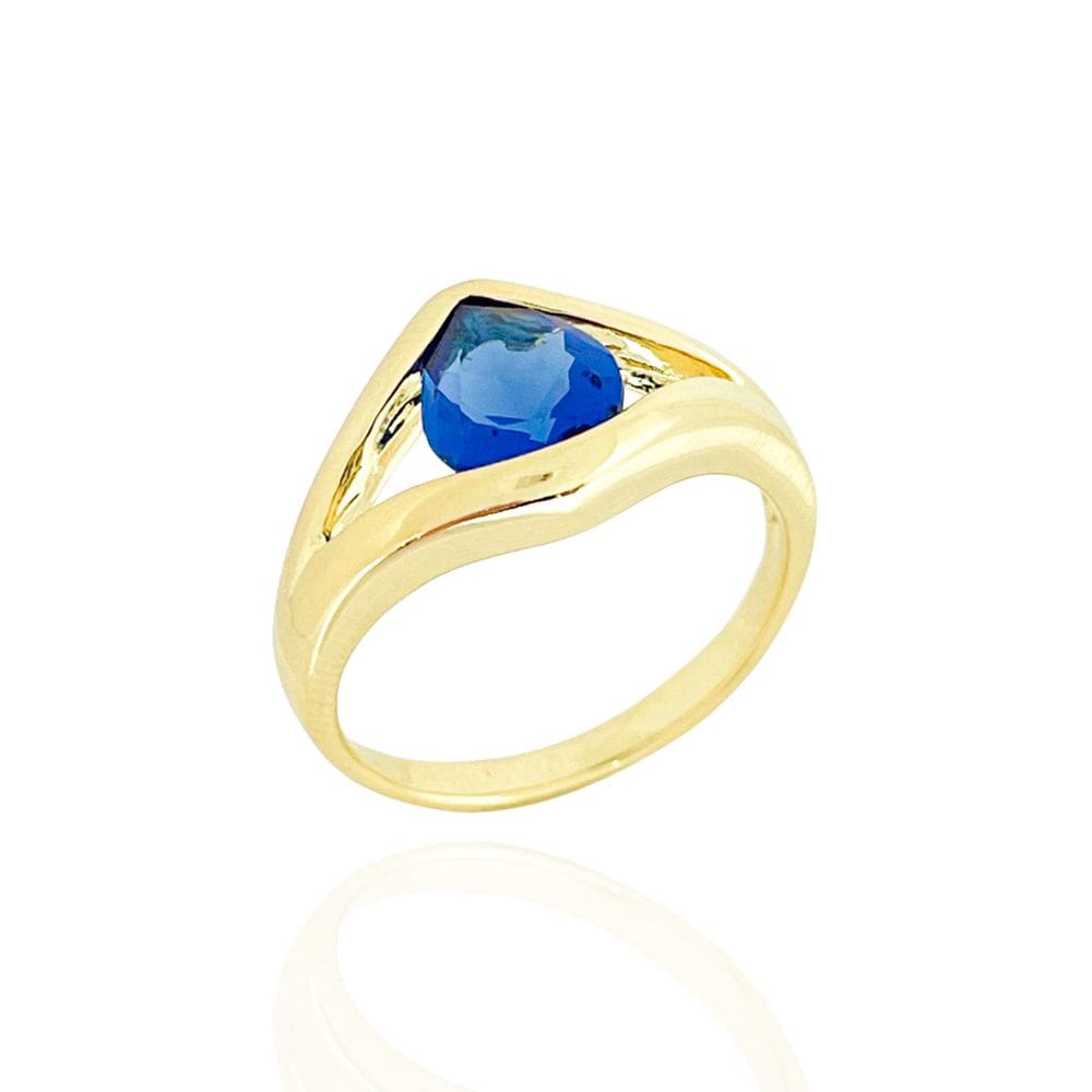 Anel Gota Azul Banhado a Ouro