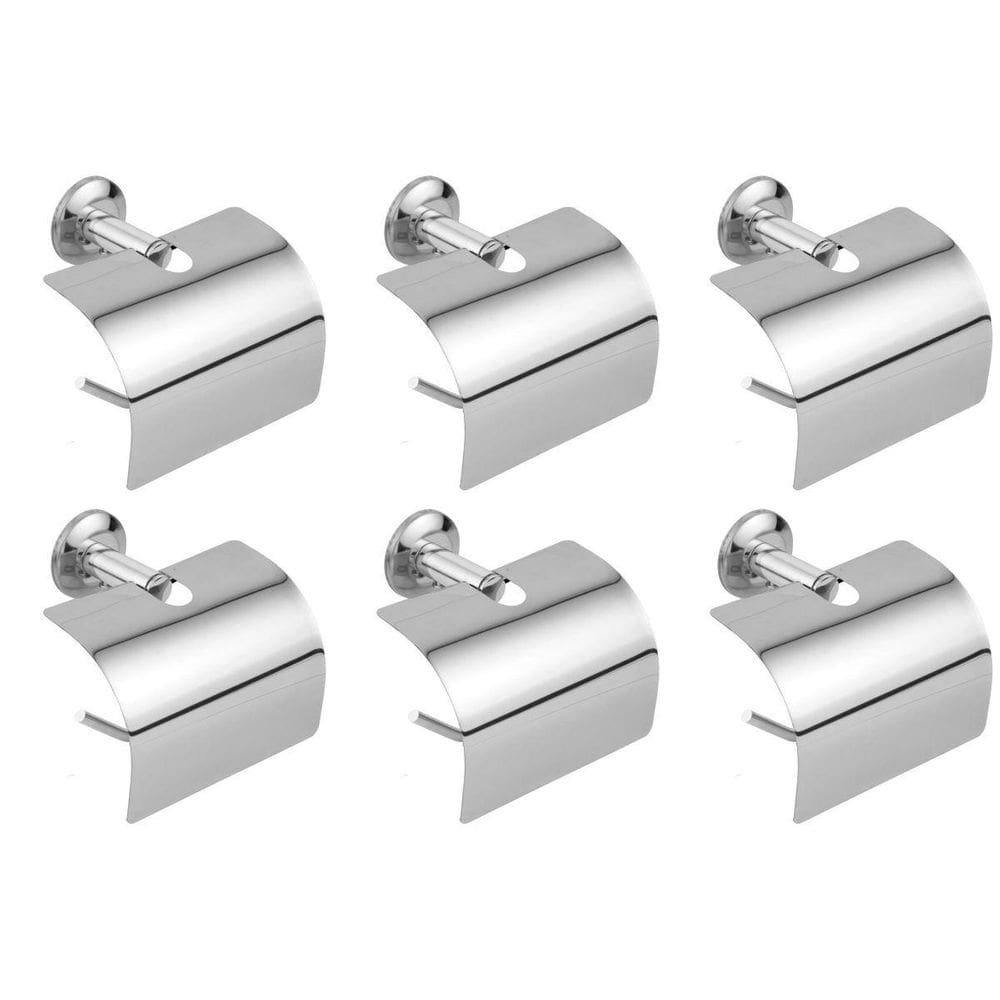 Kit 6 Suporte Papeleira Tampa Para Papel Higiênico Aço Inox
