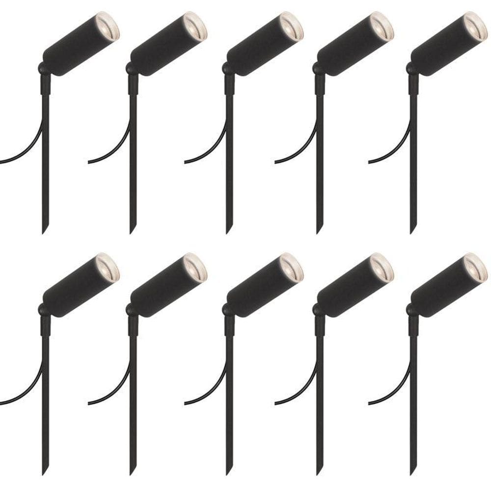 Kit 10 Luminárias Chão Espeto Jardim Escada Móvel Preto 30Cm