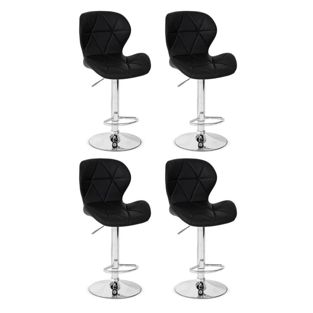 Kit com 4 Banquetas Giratórias Altas Estofadas Slim Pretas com Base Cromada e Regulagem de Altura – Design Moderno