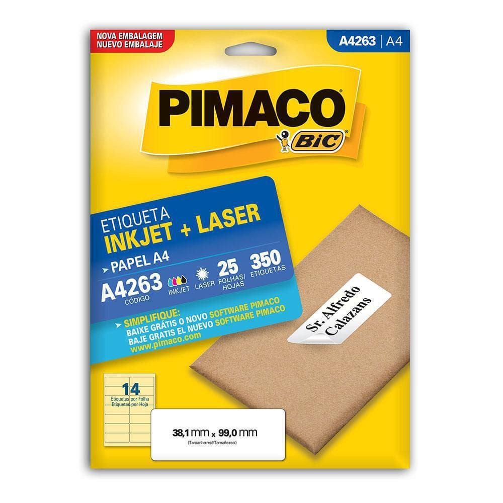 Etiqueta Pimaco A4 25 Folhas A4263 38,1Mmx99Mm