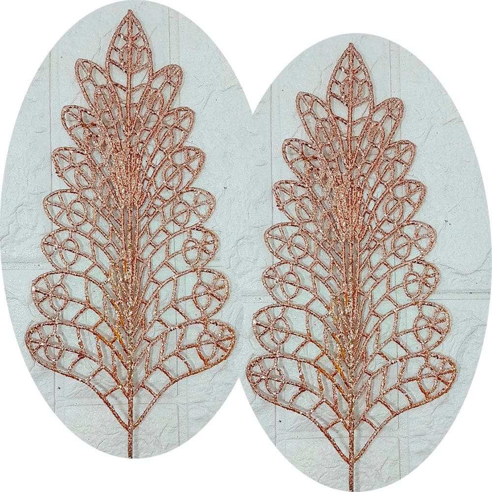 Folhas Flores Árvore Natal Gliter Rose Gold 40cm Kit 12pçs