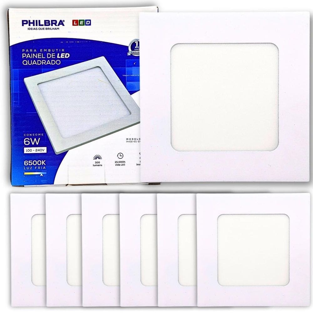 Kit6 Painel Plafon Embutir Luminária Led 6W Quadrado Branco
