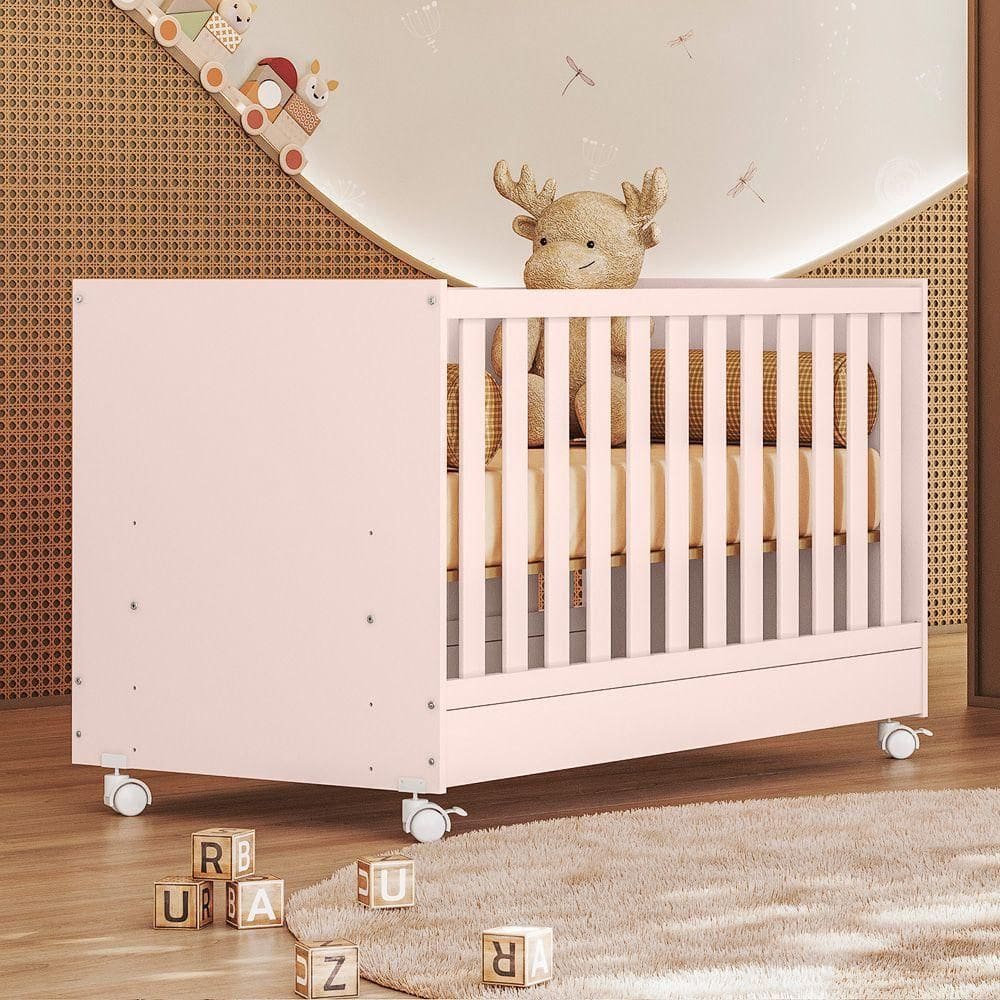 Berço Americano Doce Sonho Vira Mini Cama Com Grades E Rodinhas Rosa