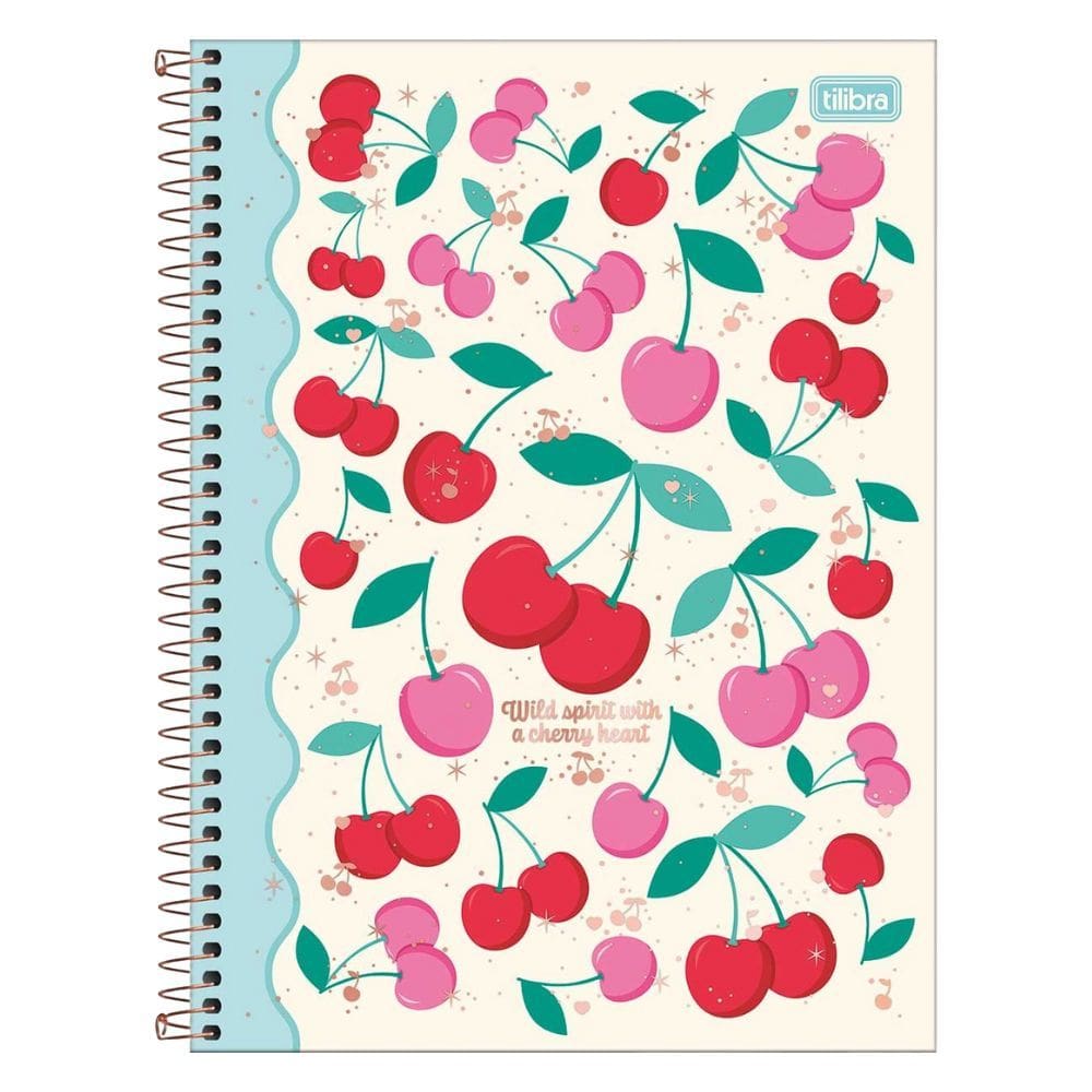Caderno Espiral Universitário Cerejas 1 Matéria 80 Folhas - Tilibra | Papelaria | Material Escolar | Fofo | Cherry |