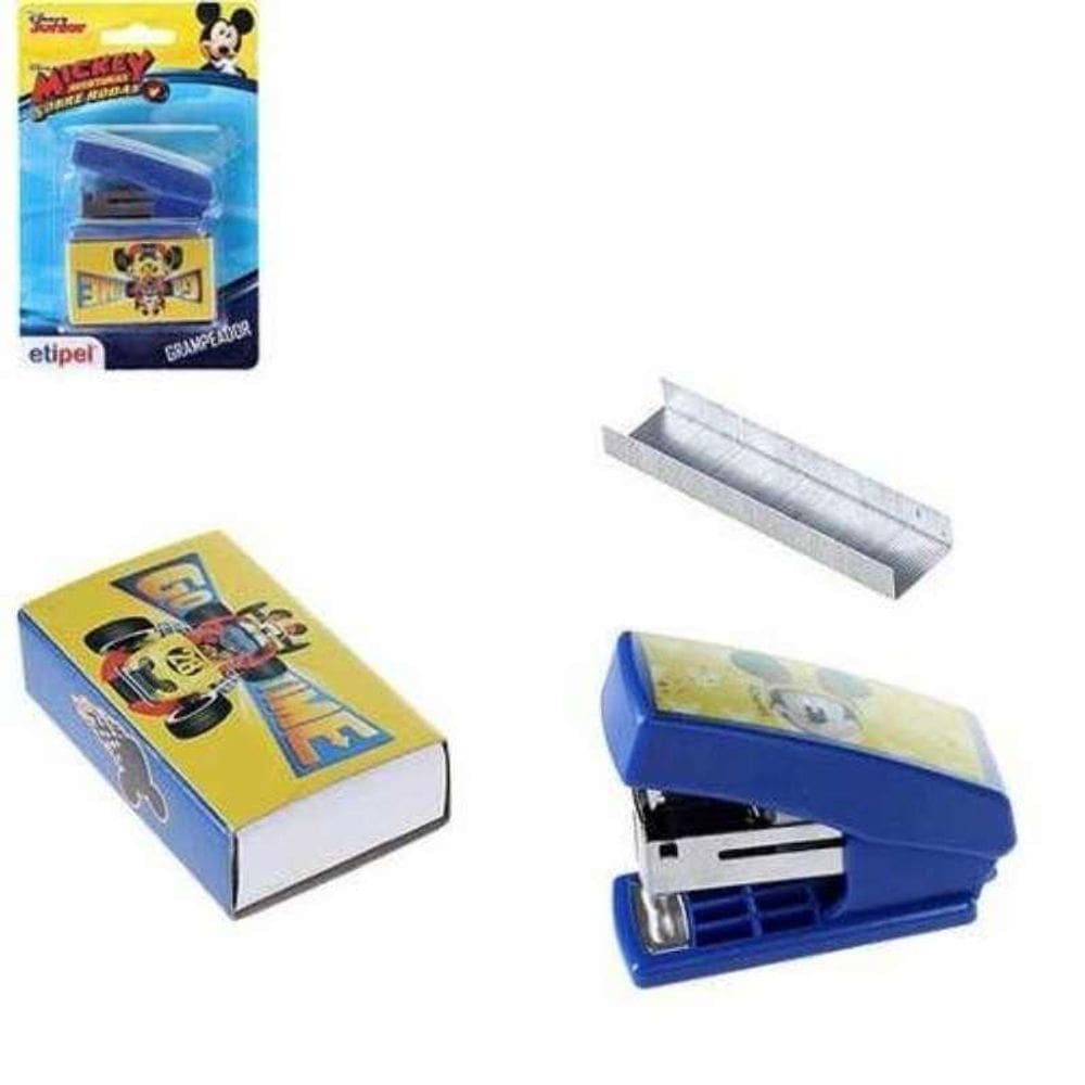 Mini Grampeador Mickey + 400 Grampos 24/6 Escolar Escritório