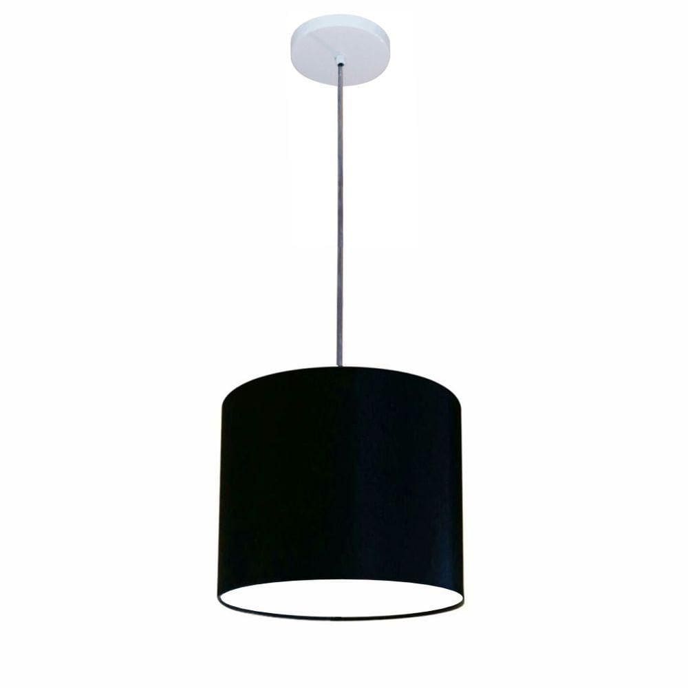 Lustre Luminária Pendente Vivare Free Lux Pe-4106br Cúpula Em Tecido 20x25cm Preta Canopla Branca E Fio Cristal