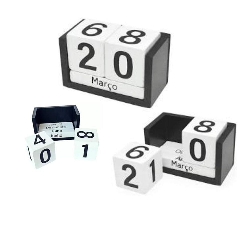 Calendário Mesa Madeira Dia Mês Importado Cubo Escritório