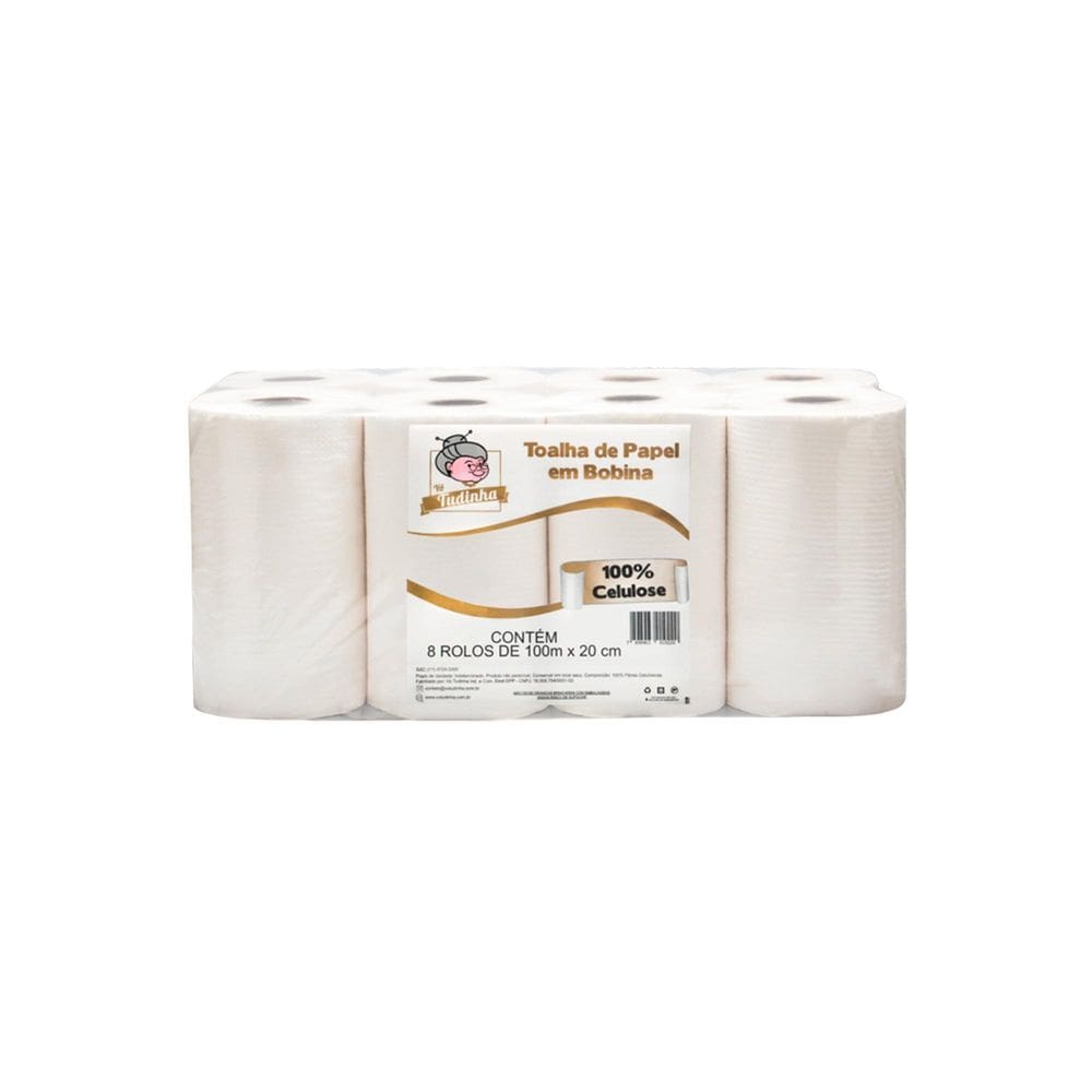 Toalha Papel Rolo Bobina 100% Celulose 8X100X20 - Vo Tudinha