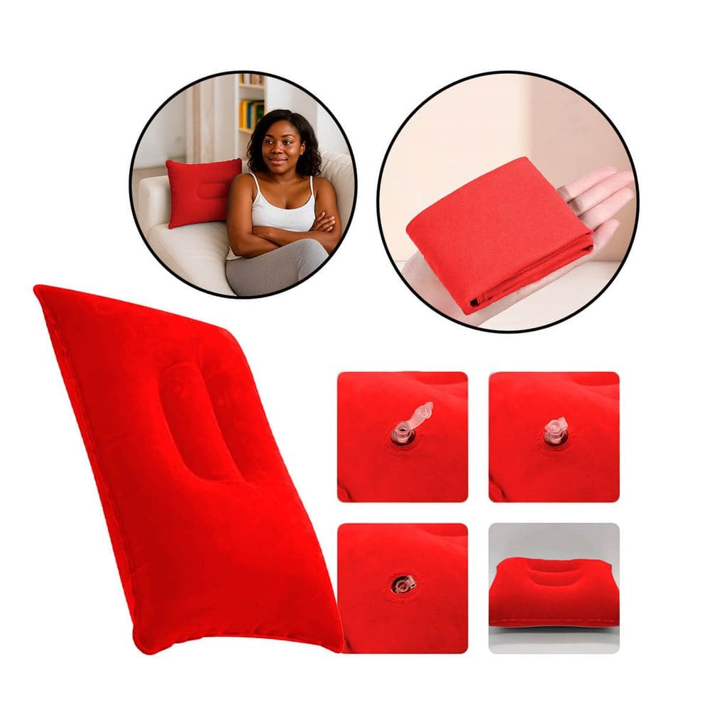Travesseiro Almofada Inflável Aveludado PVC Viangens camping-Vermelho
