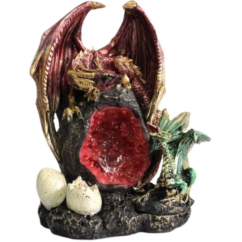 Escultura Dragões Em Resina Com Cristal Das Eras Que Brilha