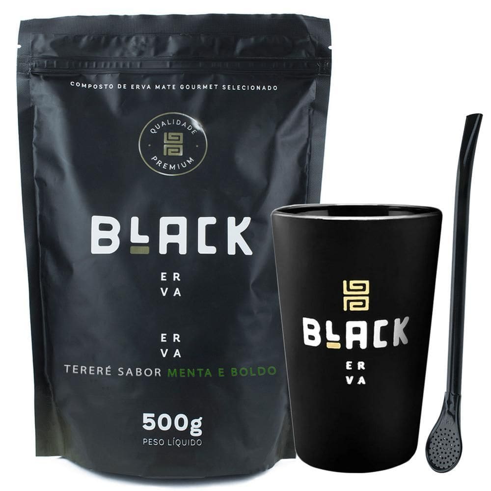 Kit Tereré Erva Menta E Boldo Copo Preto E Bomba Black Erva