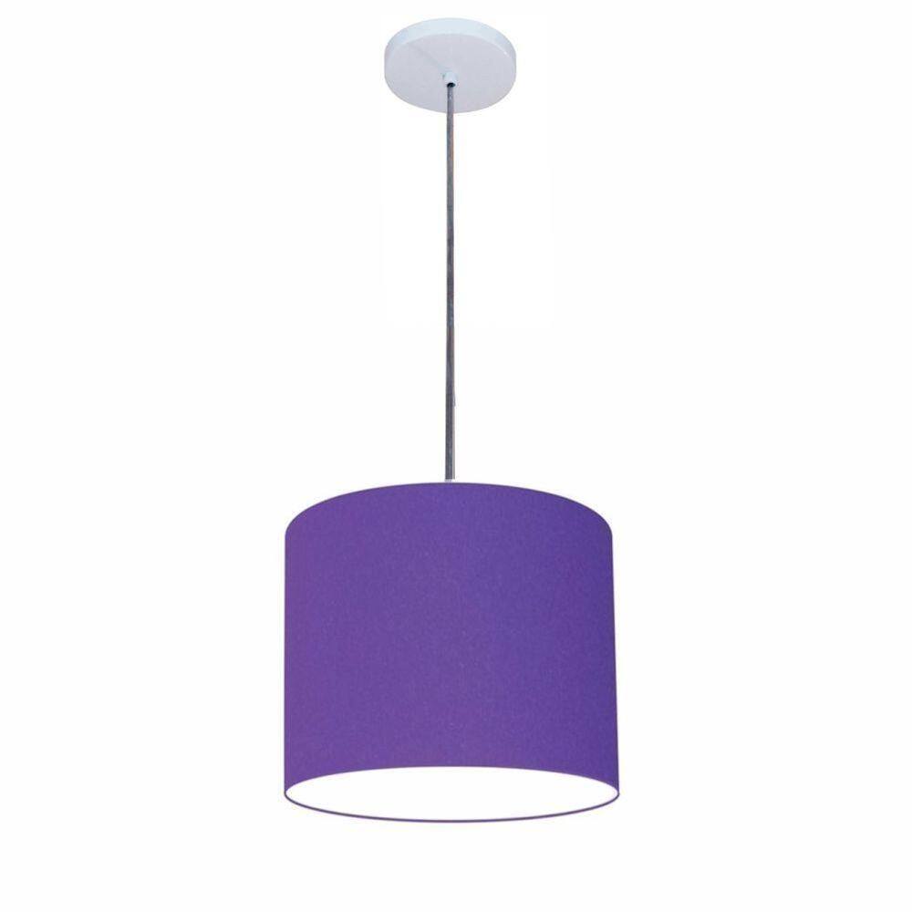 Lustre Luminária Pendente Vivare Free Lux Pe-4107br Cúpula Em Tecido 25x20cm Roxo Canopla Branca E Fio Cristal