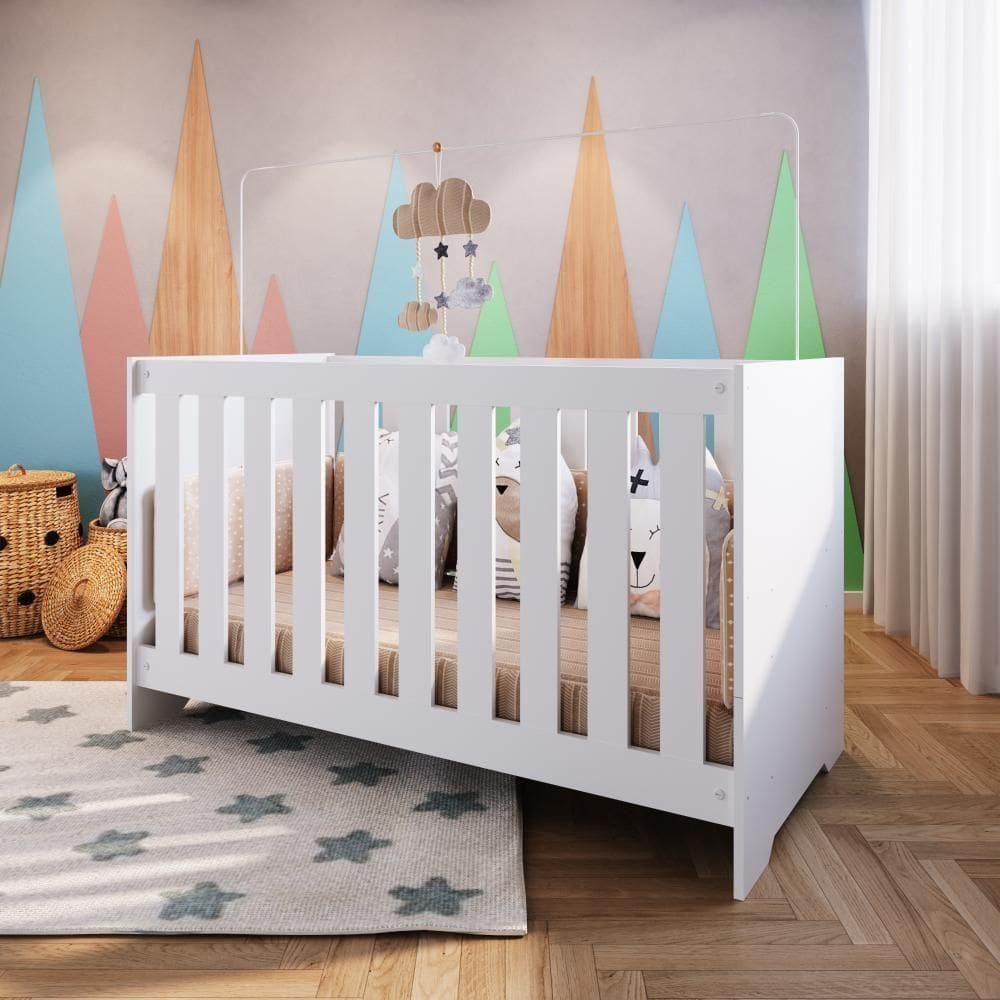 Berço Infantil Cama 3 em 1 133cm Regulagem de Altura Branco