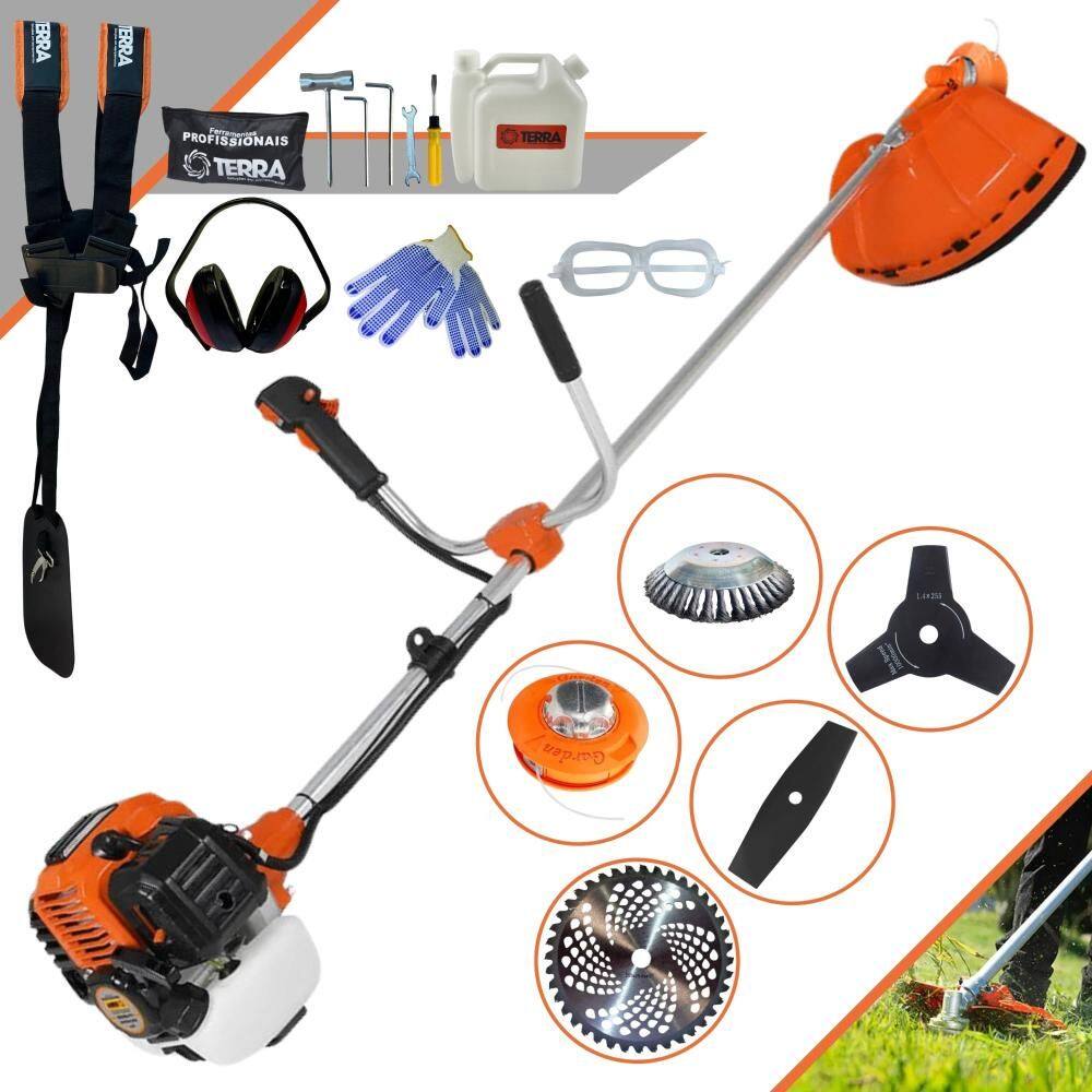 Roçadeira Terra GR520XP À Gasolina 2T 52cc 6.500rpm 2,5HP de Potência Com Carretel + Faca 2 Pontas + Faca 3 Pontas + Faca 40 Dentes + Escova + EPI