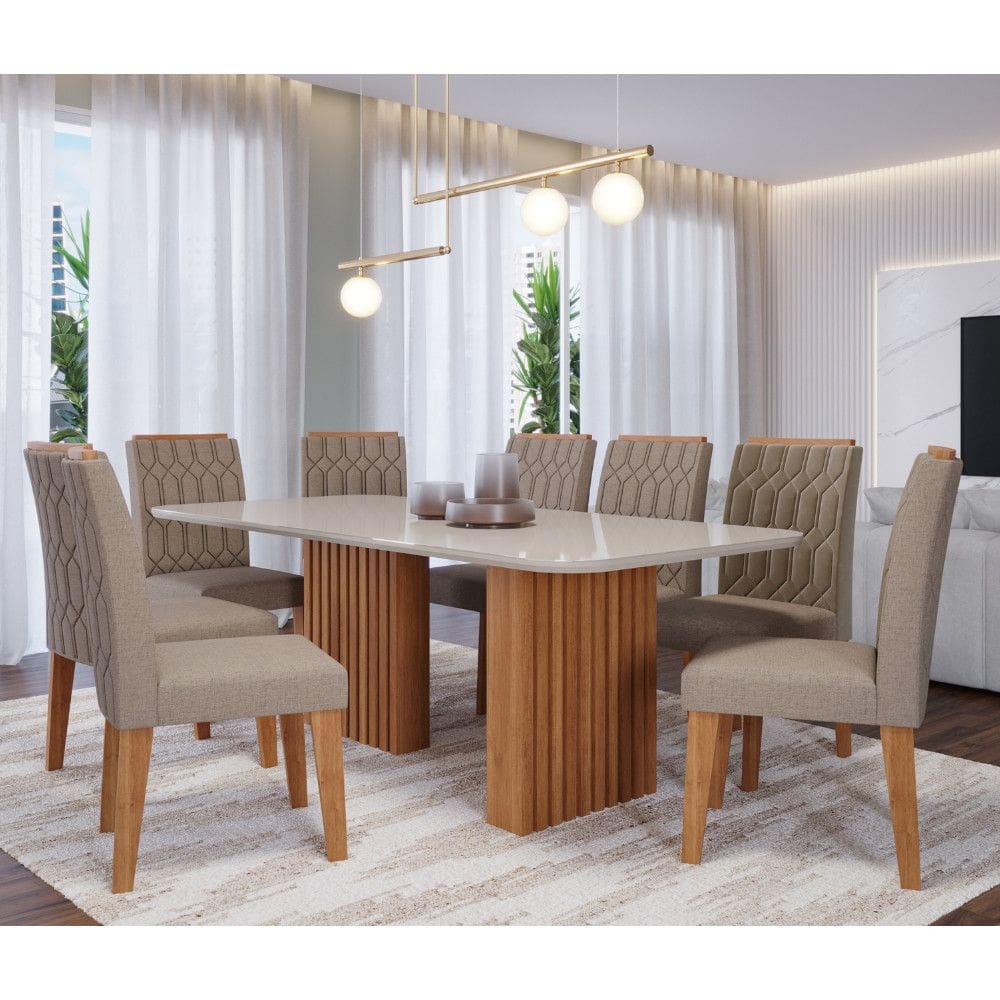 Conjunto Sala de Jantar Mesa 210cm Ester com 8 Cadeiras Carla Cimol