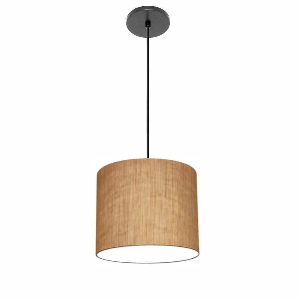 Lustre Luminária Pendente Vivare Free Lux Pe-4107pr Cúpula Em Tecido 25x20cm Palha Canopla Preta E Fio Preto