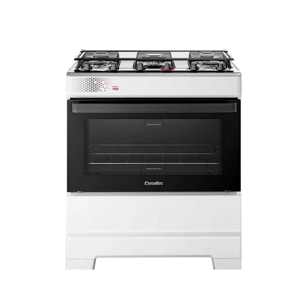 Fogão Esmaltec 5 Bocas Ideal Top Mesa Inox Tampa de Vidro Forno 84 Litros Branco T5IAB Bivolt