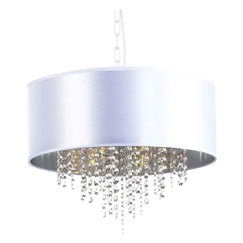 Pendente Labelle Cúpula Branca Cristais 45Cm 4 Lâmpadas E14