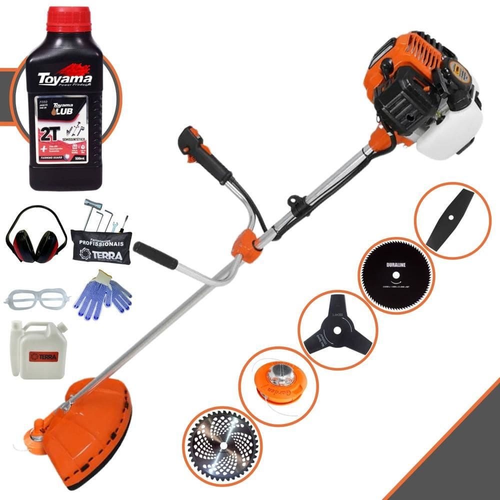 Roçadeira Lateral Máquina de Corta Grama À Gasolina Terra GR520XP 52cc 2,5HP 6.500rpm Completa Com 5 Opções de Cortes + ÓLEO TOYAMA 8017 2T + EPI