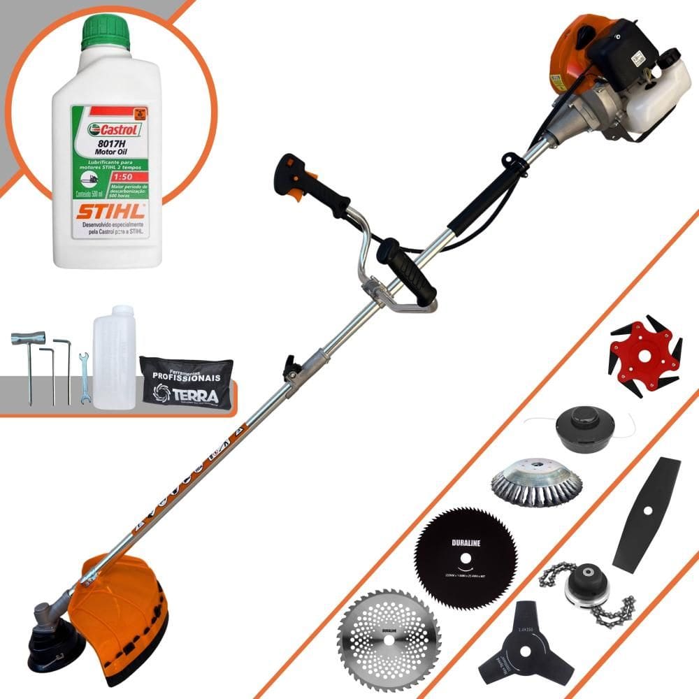 Máquina de Cortar Grama Lateral À Gasolina Terra GRHB430 Bi-Partida 43cc 1,7HP de Potência Roçadeira Completa Com 8 Opções de Cortes + ÓLEO STIHL 2T