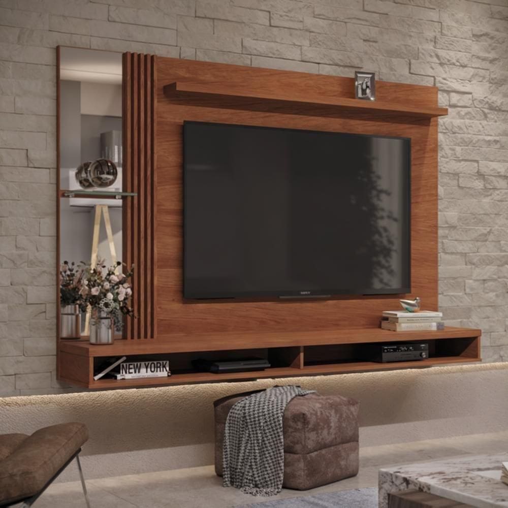 Painel Ripado Tv 55 Polegadas Suspenso Com Espelho Sarabi - Naturale Naturale