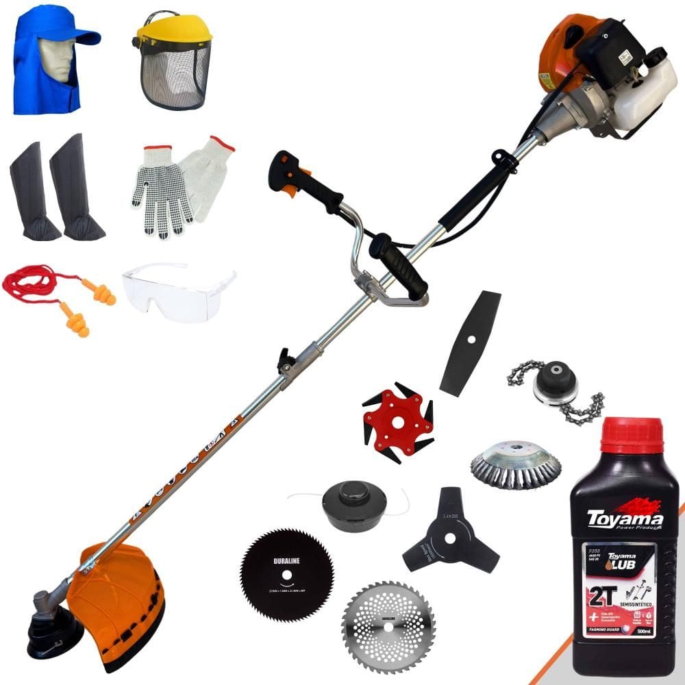 Roçadeira Completa Terra GRHB430 Bi-Partida 43cc 1,7HP Alta Rotação Para Todos os Tipos de Trabalhos Com 8 Opções de Cortes + EPI + ÓLEO TOYAMA 2T
