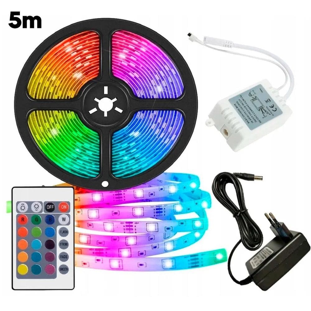 Fita Led Rgb 5M Brilho Digital Colorido Iluminação Controle