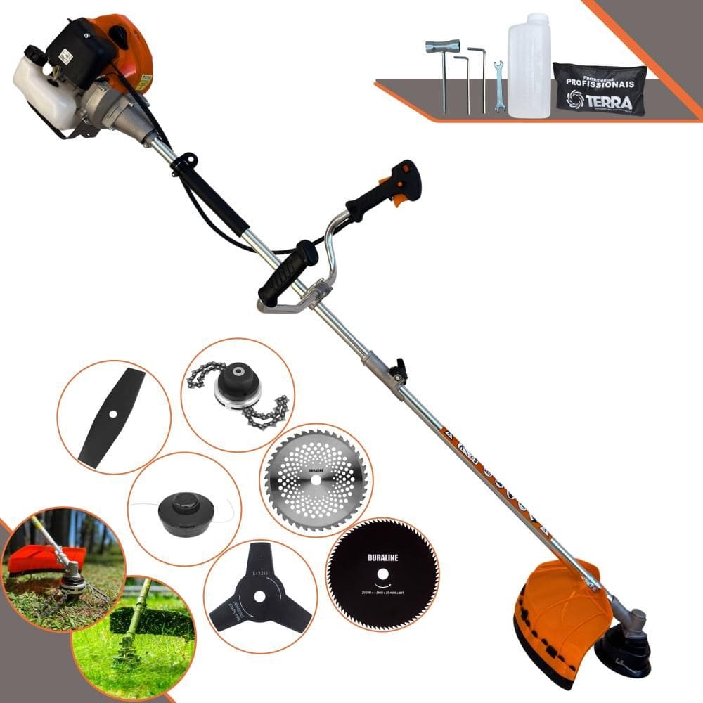Roçadeira Terra GRHB430 Bi-Partida 43cc 1,7HP 6 Em 1 Com Carretel + Faca 2 Pontas + Faca 3 Pontas + Faca 40 Dentes de Vídea + Faca 80 Dentes + Trimmer