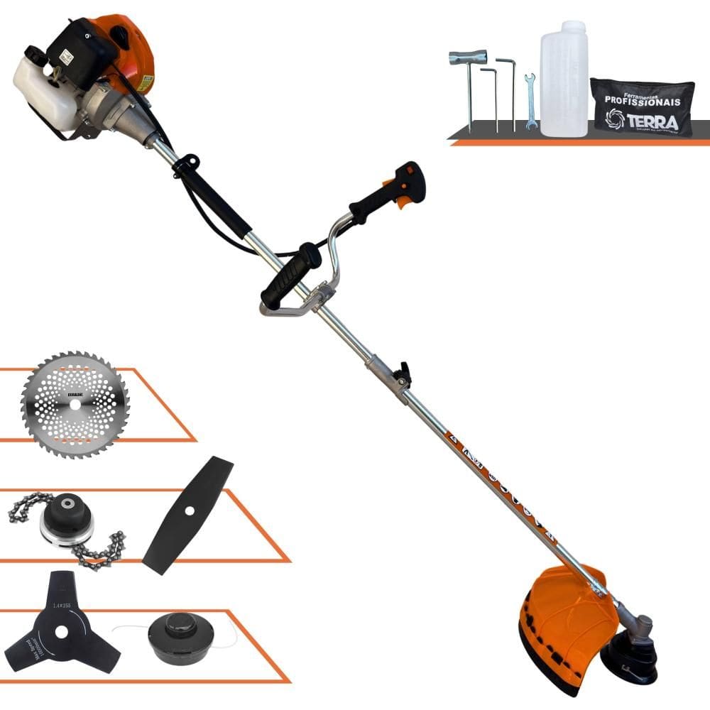Máquina de Cortar Grama Profissional À Gasolina Terra GRHB430 Bi-Partida 2 Tempos 43cc 1,7HP 12.000rpm Roçadeira Multifunções Com 5 Opções de Cortes