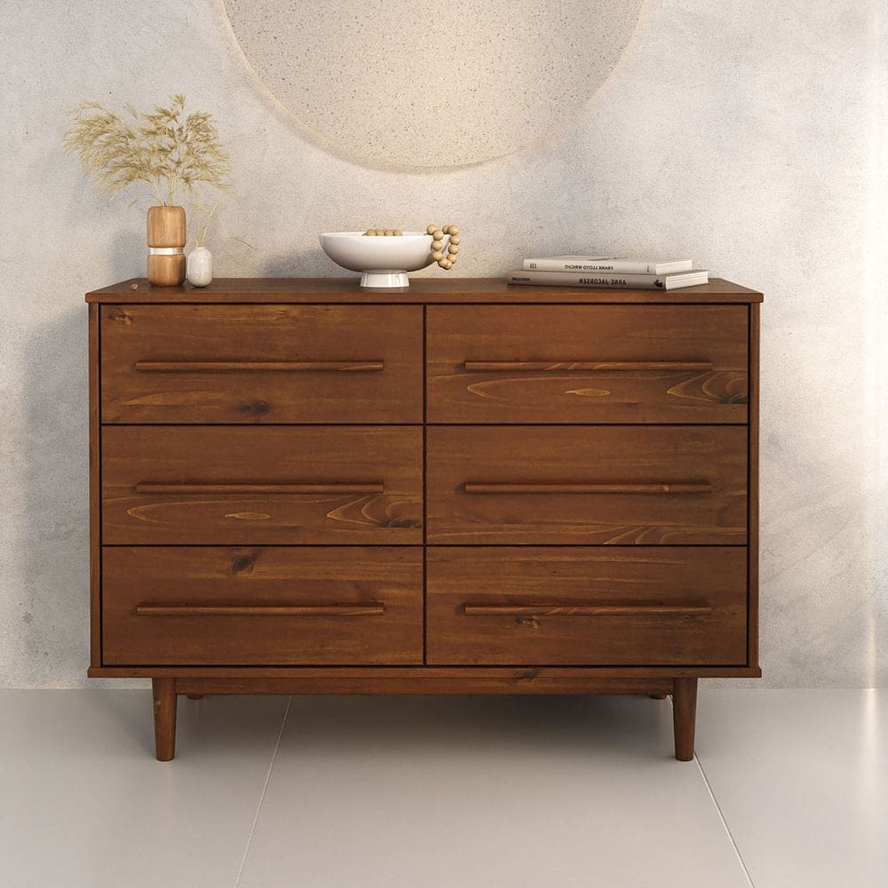 Cômoda Madeira Maciça 6 Gavetas Quarto Adulto Castanho TECCA