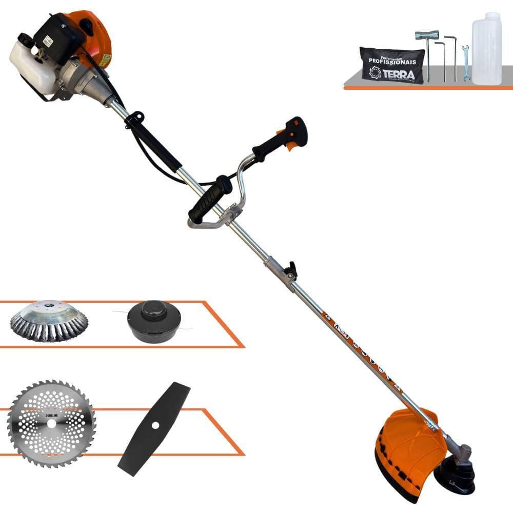 Roçadeira Multifuncional Terra GRHB430 Bipartido À Gasolina 2T 43cc 12.000rpm 1,7HP de Potência Com Carretel + Faca 2 Pontas + Faca 40 Dentes + Escova