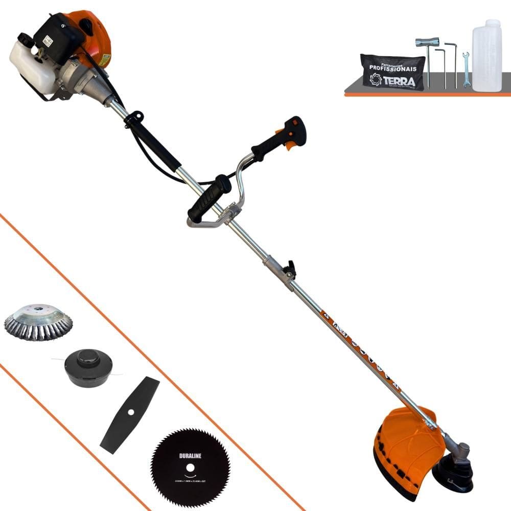 Roçadeira Profissional Terra GRHB430 Bipartido À Gasolina 43cc 1,7HP 4 Em 1 Com Carretel de Nylon + Lâmina 2 Pontas + Lâmina 80 Dentes + Escova de Aço