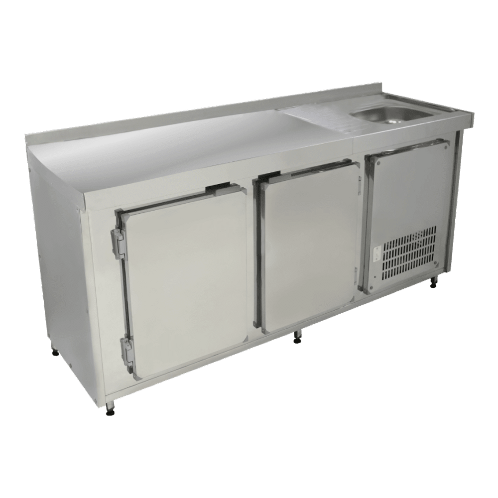 Balcão De Encosto Com Pia 1,60m Inox Polofrio 4101 220v
