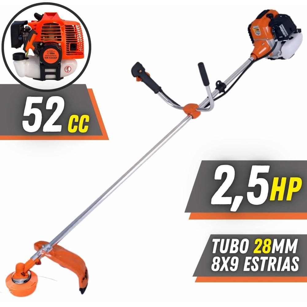 Roçadeira Terra GR520XP 52cc 2,5HP Com Carretel + Lâmina Facão + Lâmina 3 Pontas + Lâmina 40 Dentes Vídea + Lâmina 80 Dentes + ÓLEO STIHL 2T + EPI