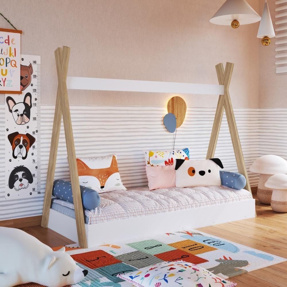 Cama Infantil Cabana Montessoriana De Solteiro Para Menino Menina Branco