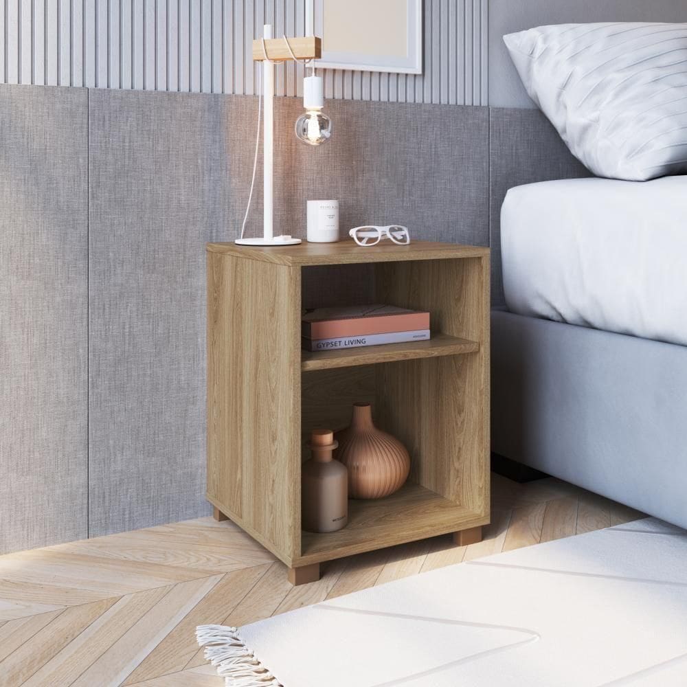 Mesa De Cabeceira Nicho 38,5cm Com Pé E Prateleira Aveiro Oak