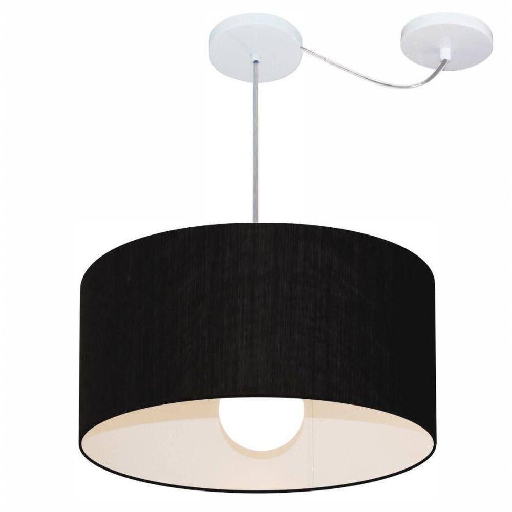 Lustre Pendente Cilíndrico Com Desvio Md-4230 Cúpula Em Tecido 50x25cm Preto - Bivolt