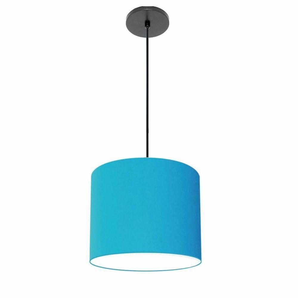Lustre Luminária Pendente Vivare Free Lux Pe-4107pr Cúpula Em Tecido 25x20cm Azul-turquesa Canopla Preta E Fio Preto