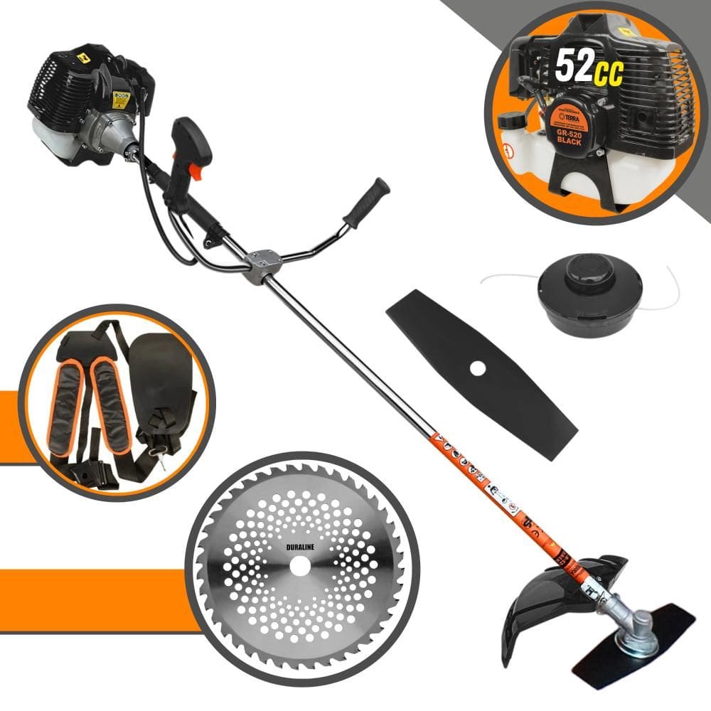 Roçadeira Multifuncional À Gasolina Terra GRH520 52cc 2T 2,5HP Alta Rotação Com 3 Opções de Corte Carretel de Nylon + Faca 2 Pontas + Faca 40 Dentes