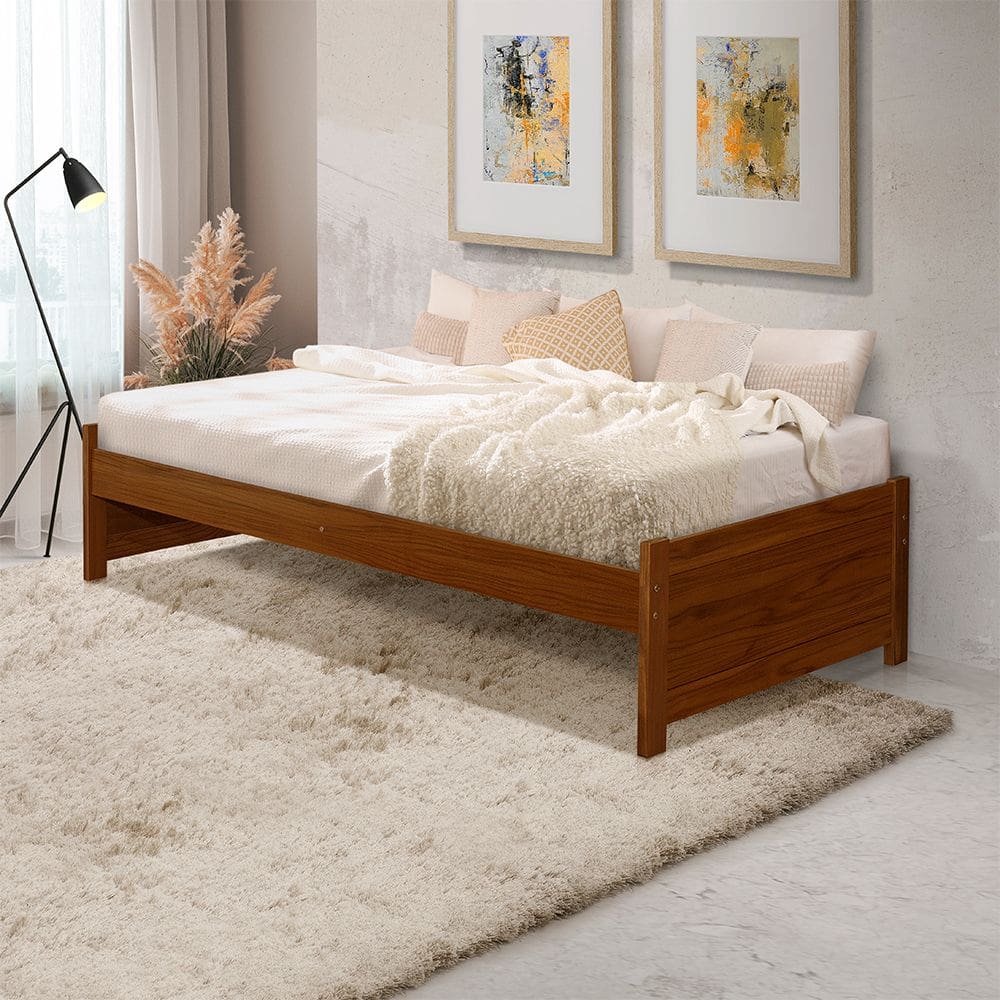 Cama Solteiro Gabrieli Madeira Maciça Durável Castanho