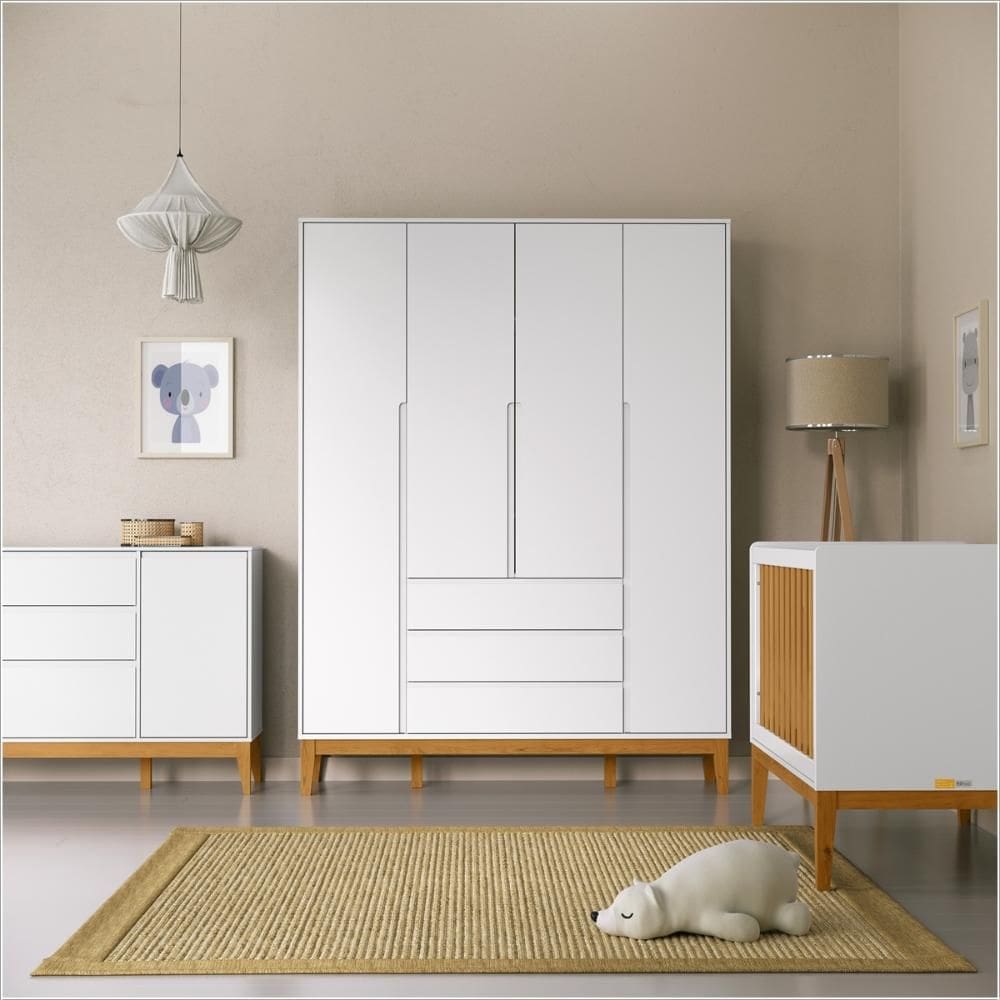 Roupeiro 4 Pts Nature Clean SM 100% MDF Laqueado Branco Soft/Eco Wood Slow Motion 71294 Matic